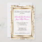 Floral Damask Wedding Invite w/Bow [Gold & Roze] Kaart (Achterkant)