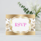 Floral Damask Wedding RSVP Kaartje (Staand voorkant)