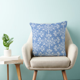  Floral Damask White en Cornflower Blue Kussen