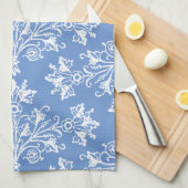 Floral Damask White en Cornflower Blue Theedoek (Quarter Fold)