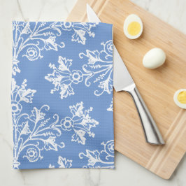  Floral Damask White en Cornflower Blue Theedoek