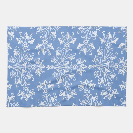  Floral Damask White en Cornflower Blue Theedoek (Horizontaal)