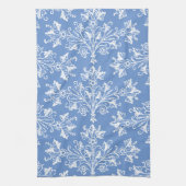  Floral Damask White en Cornflower Blue Theedoek (Verticaal)