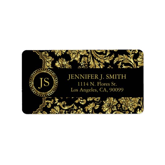 Floral-Damaskers, zwart en gouden Etiket (Voorkant)
