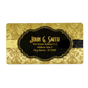 Floral-Damaskers, zwart en gouden  Etiket