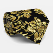 Floral-Damaskers, zwart en gouden  Stropdas (Opgerold)