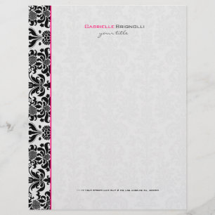 Floral Damaskers, zwart-wit,  Briefhoofd Ontwerp
