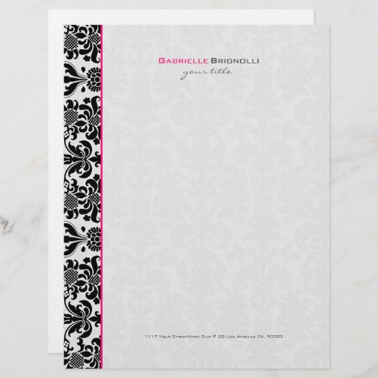 Floral Damaskers, zwart-wit, Briefhoofd Ontwerp (Voorkant / Achterkant)