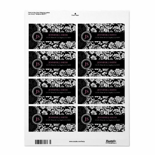 Floral Damaskers, zwart-wit,  Etiket (Full Sheet)