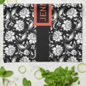 Floral Damaskers, zwart-wit,  Theedoek (Gevouwen)