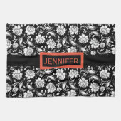 Floral Damaskers, zwart-wit,  Theedoek (Horizontaal)
