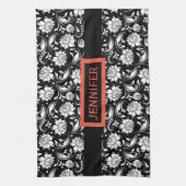 Floral Damaskers, zwart-wit,  Theedoek (Verticaal)