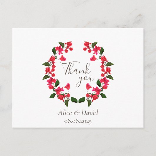 Floral Dank je Briefkaart met Red Bougainvillea (Voorkant)