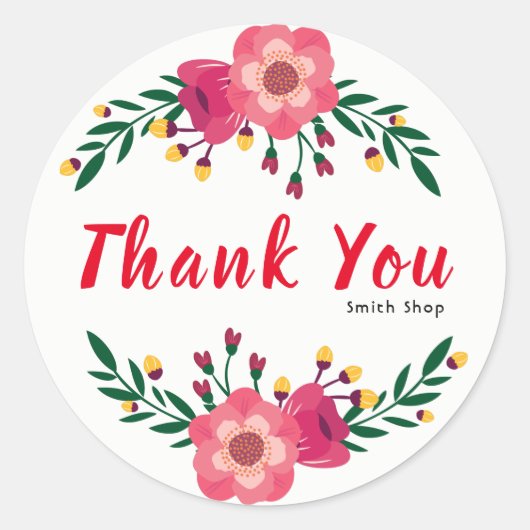 Floral dank u aangepaste naam Business Thanksgivin Ronde Sticker (Voorkant)