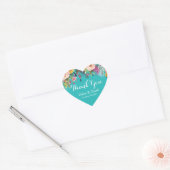 Floral Dank u bruiloft gunst Stickers Blauwgroen (Envelop)