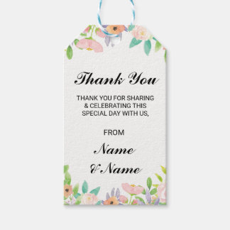 Floral Dank u Label aquarel bruiloft gunst Cadeaulabel