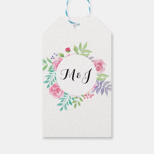 Floral Dank u Label bruiloft gunst aquarel Cadeaulabel (Achterkant)