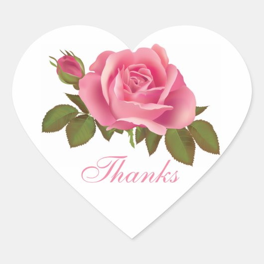 Floral Dank u Roze Rose Bloem Bruiloft Hart Sticker (Voorkant)