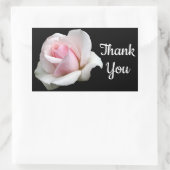 Floral Dank u Roze Rose Bloem Zwart Bruiloft Rechthoekige Sticker (Tas)