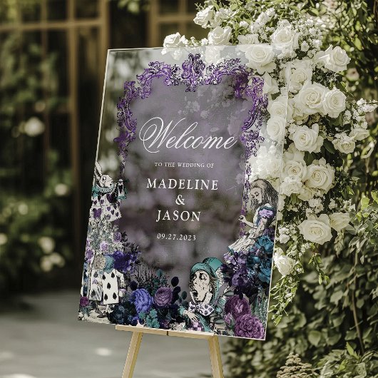 Floral  Dark Alice in Wonderland Wedding Acryl Bord