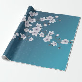 Floral Dark Blue Cherry Blossom Cadeaupapier (Uitgerold)