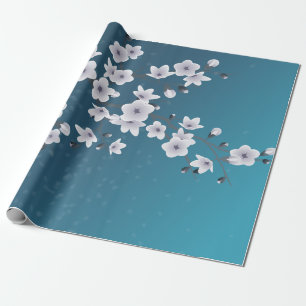 Floral Dark Blue Cherry Blossom Cadeaupapier