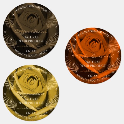 Floral Dark Brown Oranje en Yellow Product Labels (Groep)