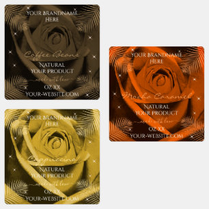 Floral Dark Brown Oranje en Yellow Product Labels