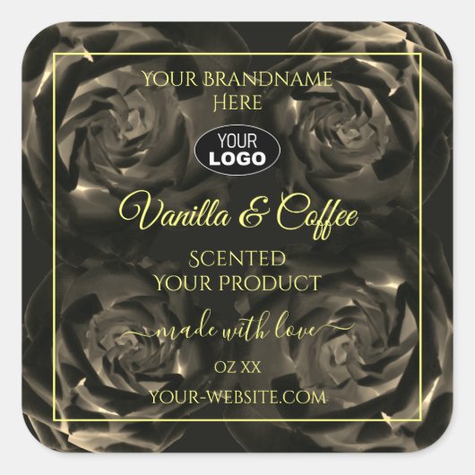 Floral Dark Brown Rozen Product Labels met Logo (Voorkant)