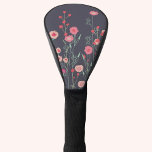 Floral Dark Golfheadcover<br><div class="desc">Moderne Bohemen botanciale kunst.  boho loste roze bloemschilderij op een donkergrijze achtergrond. Originele kunst van Nic Squirrell.</div>
