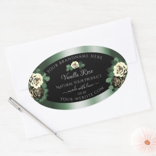 Floral Dark Green Black Product Labels Leafy Rozen
