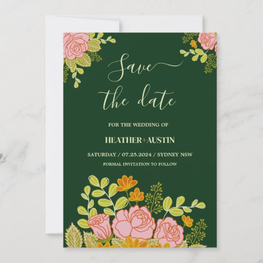 Floral Dark Green Wedding Bedankt Kaart (Voorkant)