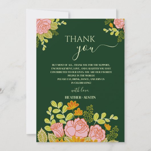 Floral Dark Green Wedding Bedankt Kaart (Voorkant)