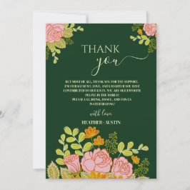 Floral Dark Green Wedding Bedankt Kaart