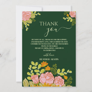 Floral Dark Green Wedding Bedankt Kaart