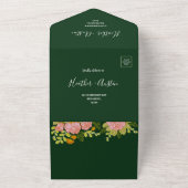 Floral Dark Green Wedding Botanic All In One Uitnodiging (Buitenkant)