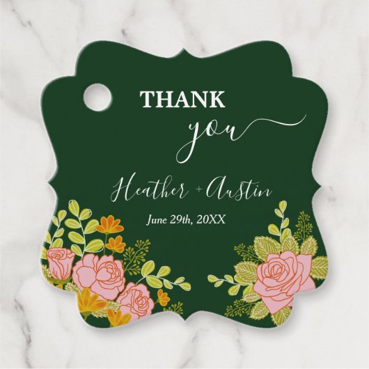 Floral Dark Green Wedding Botanic Bedankjes Labels (Voorkant)