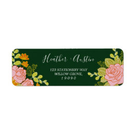 Floral Dark Green Wedding Botanic Etiket