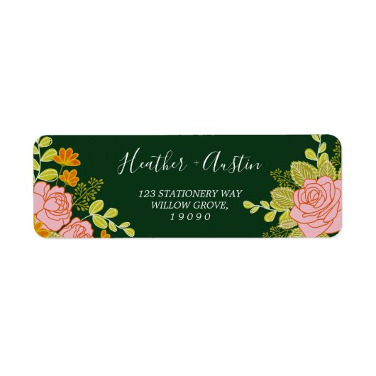 Floral Dark Green Wedding Botanic Etiket (Voorkant)