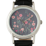 Floral Dark Horloge<br><div class="desc">Modern Boho botancial art.  boho loste roze florale schilderij op een donkergrijze achtergrond. Originele kunst van Nic Squirrell.</div>