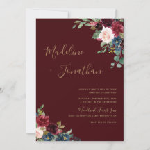 Floral Dark Moody Burgundy Jewel Tone Wedding Invi