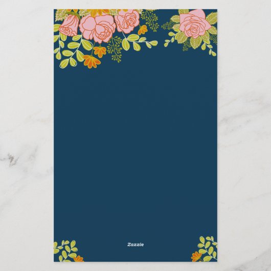 Floral Dark Navy Blue Wedding Botanic Decor Menu (Achterkant)