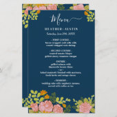 Floral Dark Navy Blue Wedding Botanic Decor Menu (Voorkant / Achterkant)