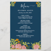 Floral Dark Navy Blue Wedding Botanic Decor Menu (Voorkant)