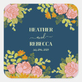 Floral Dark Navy Blue Wedding Botanic Gift Vierkante Sticker (Voorkant)