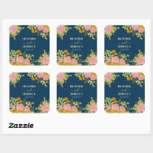 Floral Dark Navy Blue Wedding Botanic Gift Vierkante Sticker (Vel)