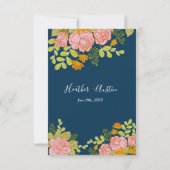 Floral Dark Navy Blue Wedding Botanic Hartelijk da Bedankkaart (Achterkant)
