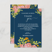 Floral Dark Navy Blue Wedding Botanic Hartelijk da Bedankkaart (Voorkant / Achterkant)