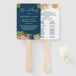 Floral Dark Navy Blue Wedding Botanic Programme Handwaaier
