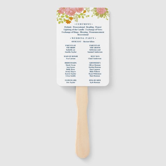 Floral Dark Navy Blue Wedding Botanic Programme Handwaaier (Achterkant)